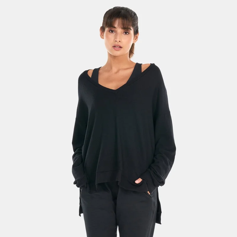 بيوند يوغا تيشيرت لونج ويكند لاونج بأكمام طويلة للنساء